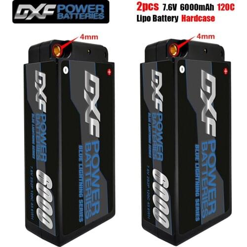 DXF Lipo Battery 2S Shorty Lipo 7.6V 6000mah 120C with 4mm Bullet Competition Short-Pack for 1/10 Buggy
