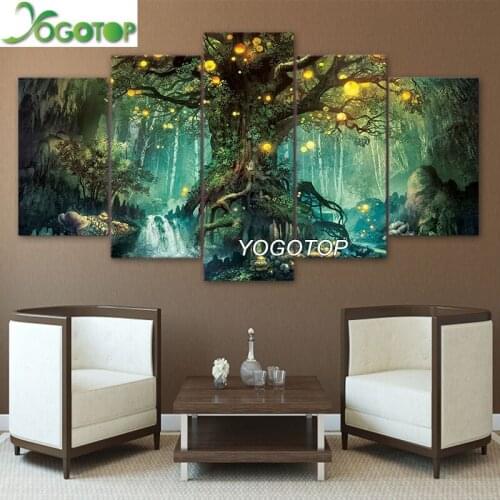 YOGOTOP DIY Diamond Painting Cross Stitch Kits Full Diamond Embroidery 5D Diamond Mosaic Decor Enchanted Tree Scenery 5pcs ML310
