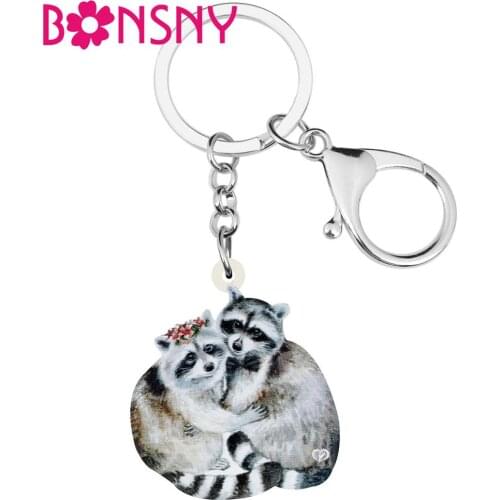 Bonsny Acrylic Lovely Raccoon Keychains Keyring Big Aesthetic Animal Key Chain Jewelry For Women Kids Lover Fashion Gift Charms