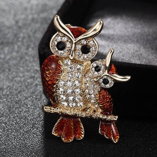 Fashion Two Owl Brooch Jewelry Cute Animal Hijab Accessory Statement Brown Enamel Scarf Pins Jewelry Mens vintage Broches