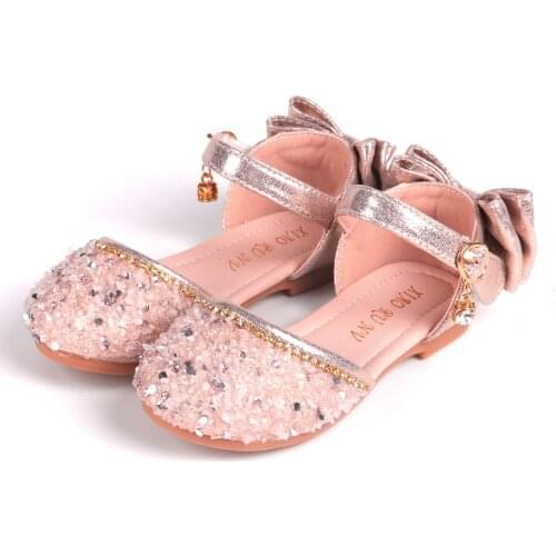 Granule Glitter D'orsay design Flower Girl Princess Dress Shoes Soft Sole Non Slip Birthday Party Dance Flats Sweet Bow back