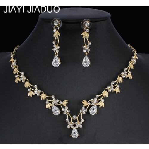 Jiayijiaduo Wedding Jewelry Set for Women Necklace Earrings Gold Color Bridal Costume Accessories