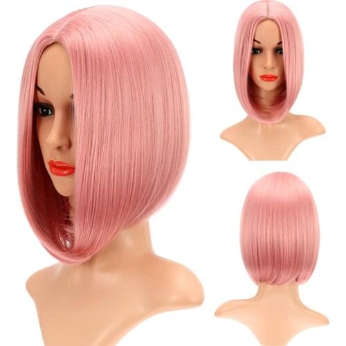 Short Bob Wig Without Bangs Straight Synthetic Heat Resistant Fiber Blonde Colorful Ombre Pink Short Costume Wigs Cosplay Wig