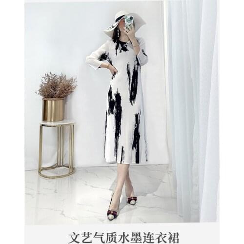 HOT SELLING fashion Ink and wash print dress wrist sleeve O-NECK dress IN STOCK