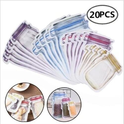 Reusable Mason Jar Bottles Bags Nuts Candy Cookies Bag Seal Fresh Food Storage Bag Snacks Zipper Sealed Kitchen Organizer