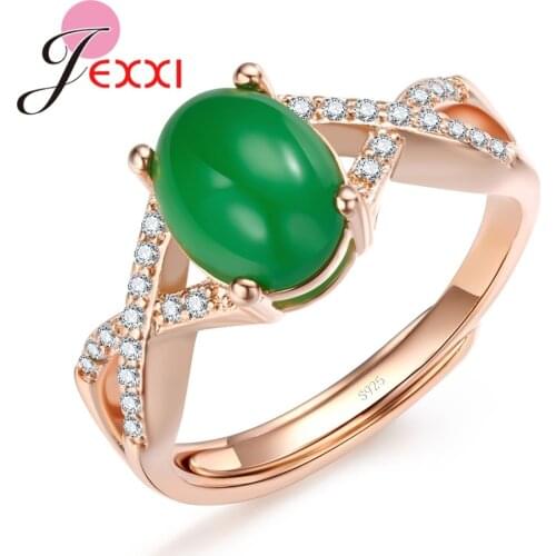 Trendy Simple Bride Wedding Finger Open Rings Popular Rose Gold Prong Setting Green Opal Romantic Female Anillos Gift