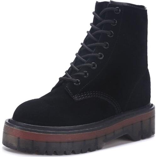 Motorcycle Platform Boots Women Wedge Shoes Autumn Winter Fur Fashion Round Toe Lace-up suede leather Boots Ladies Shoes