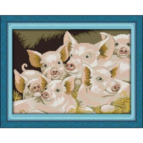 Lovely pig cross stitch kit 14ct 11ct pre stamped canvas cross stitching animal lover embroidery DIY handmade needlework