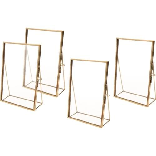 Set of 4 Antique Brass Glass Family Photo Picture Frame Portrait Modern Elegant Tabletop Desk Glass Photo Frame Home Decor Gift