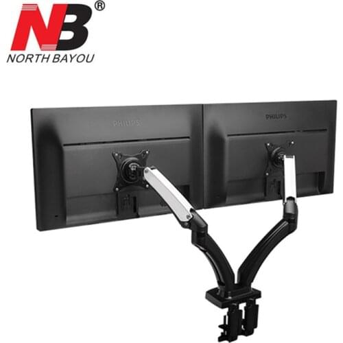 NB F180 Gas Spring Full Motion 17"-27" Dual Screen Monitor Holder Desktop Clamping/ Grommet TV Mount With Two USB Ports