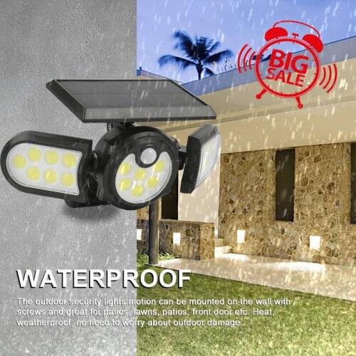 Outdoor LED Street Light Three-head Human Sensor Wall Street Lamp Garden Lawn Waterproof Solar Light Wall-mounted /Ground Mode