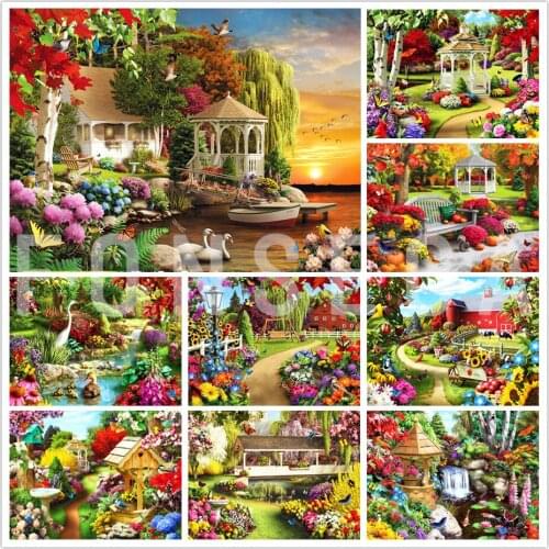 Full Square Round Garden Scenery 5D Diy Diamond Painting Mosaic Rhinestones Embroidery Handmade Wall Art Poster for Home Decor