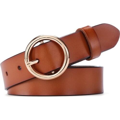 Leather Belts for Women Fashion Jeans Classic Retro Simple Round Buckle Female Pin New Denim Dress Sword Goth Luxury Punk Gothic