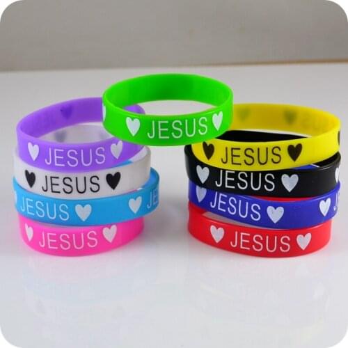 50x Heart JESUS silicone Bracelet wristband Fashion Catholic Christian Religious Jewelry