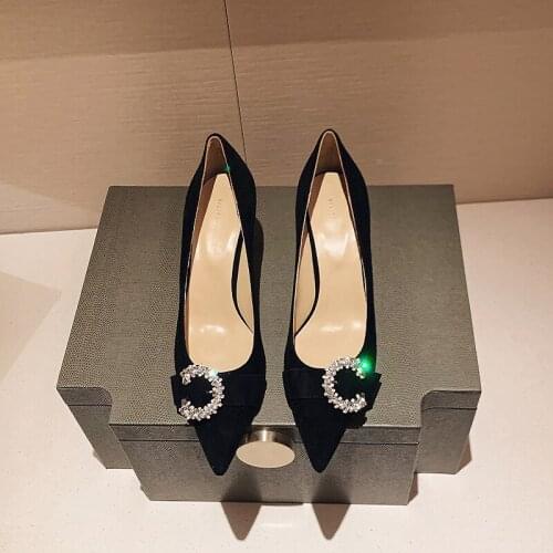 Sexy lady fashion women pumps back suede crystal pointy toe stiletto stripper High heels party shoes