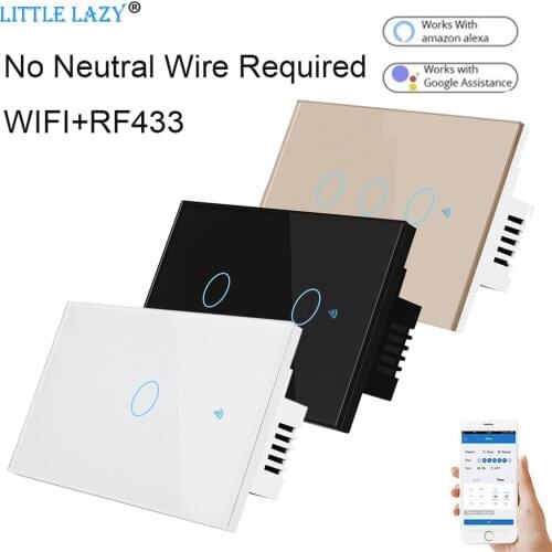 WiFi Smart Light Switch RF433 No Neutral Wire Single Fire Smart Life Tuya App Control Works with Alexa Google Home 110V 220V