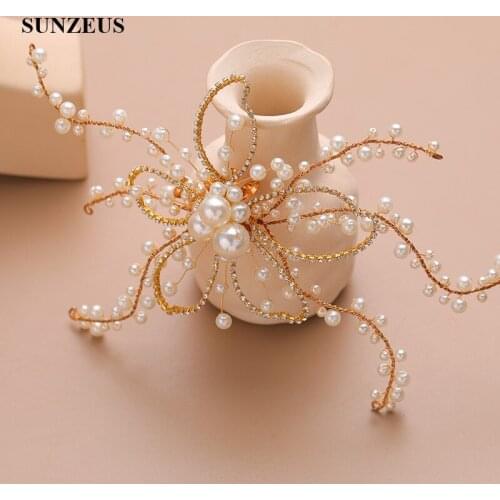 Hand-made Pearls Bridal Headpieces Crystals Wedding Head Accessory Gold Bride Accesorios Boda Hair Clip SQ415