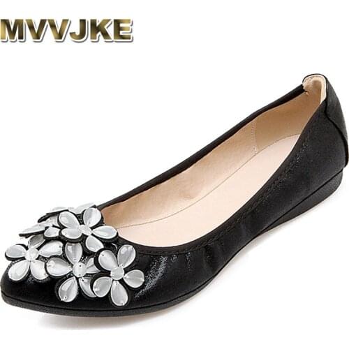 MVVJKE Women Ballet Flats Spring Autumn Brand Women Shoes Plus Big Size Women Sneakers Female Casual Flower Shoes E095