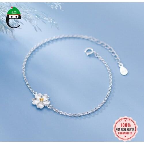 ElfoPlataSi Real 925 Sterling Silver Bracelet Fashion Sweet Flower Chain Bracelet For Women Wedding Party S925 Jewelry DS2019