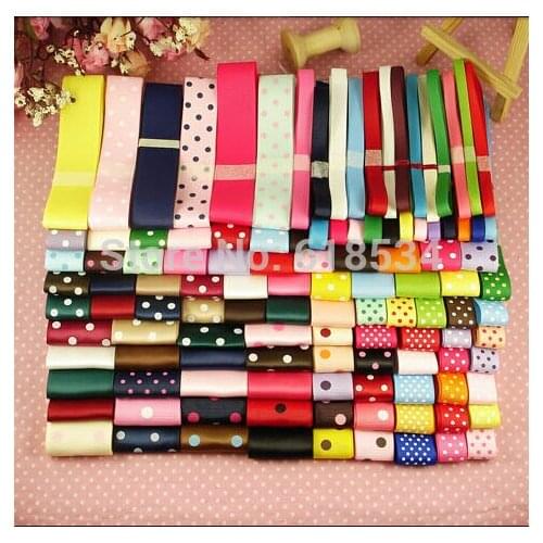 118YDS Solid Grosgrain Ribbons DIY Hair Accessories Dot Printed Ribbon Set Sewing Tapes Hairbow Making Materials ZD-069