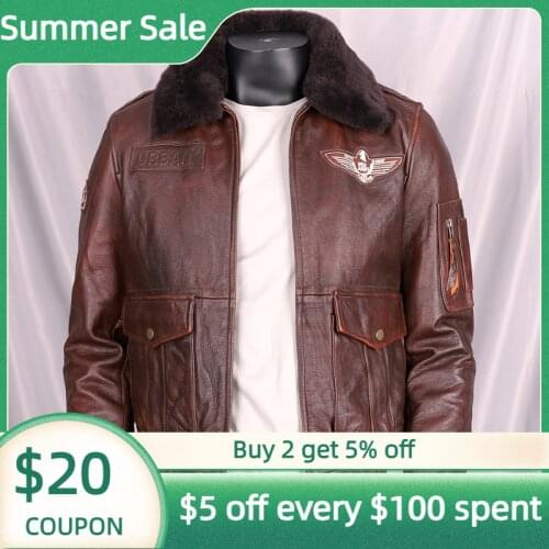 2021 Vintage Brown Military Style G1 Pilot Leather Jacket Men Plus Size 5XL Real Natural Cowhide Autumn Short Aviation Coat