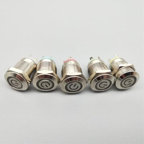 1pc Car Compurter 12mm 3V 5V 12V 220V High Head Angel Eye LED Power Latching Push Button Switch Self-locking Metal Switch NO