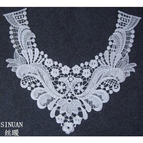 SINUAN White Lace Collar Embroidered Lace 100% Polyester Craft Sewing Water Soluble Embroidered Appliques Rhinestone Sewing Trim