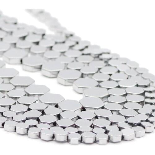 Silvers Flat Hexagon Natural Stone Hematite Ore Spacer Loose Beads For Jewelry Making Handmade DIY Bracelets Accessories 4/6/8MM