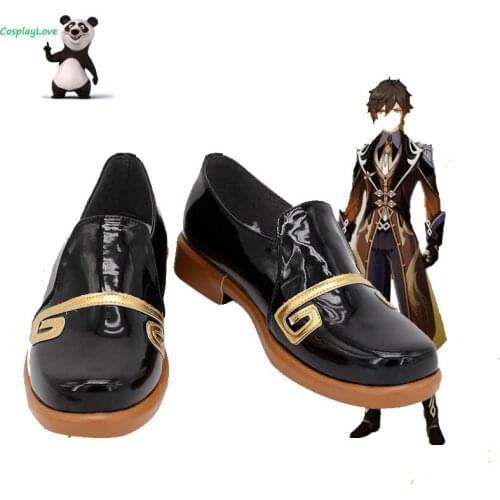 CosplayLove Genshin Impact Zhongli Black Cosplay Shoes Long Boots Leather Custom Hand Made For Girl Boy