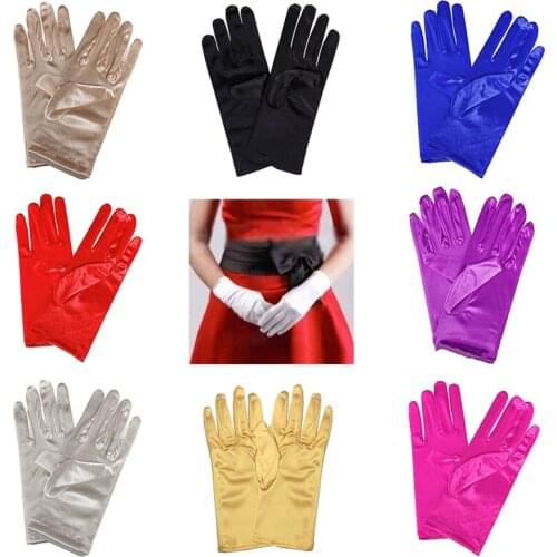 1PC Girl Lady Satin Short Finger Wrist Gloves Smooth Evening Party Formal Prom Costume Stretch Gloves Red White Etiquette Glove