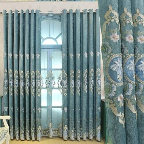 European style chenille water soluble embroidery living room bedroom balcony shade curtain classic curtain cloth in stock