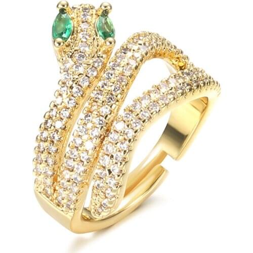 European and American Creative Personality Fashion Serpentine Copper Ring Micro-inset Zircon Opening Ring Ins Cold Wind Ring