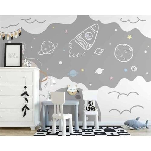 Beibehang Mural Wallpaper Nordic 3D Universe Starry Sky Space Cloud Childrens Room Background Wall Decoration 3D Sticker mural