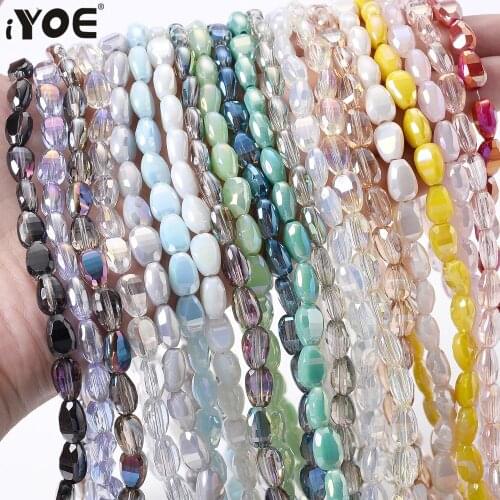 IYOE 80pcs/Lot 6x9mm 24 Color Geometric Cutting Melon Seed Shape Beads Crystal Spacer Beads For Making Bracelet Necklace Earring