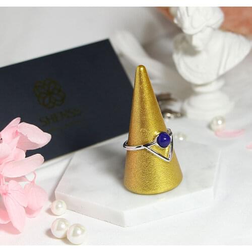 SHENSS 925 rings US Retro Personality Triangle Lapis Ring 925 Sterling Silver Ring Silver 925 Jewelry