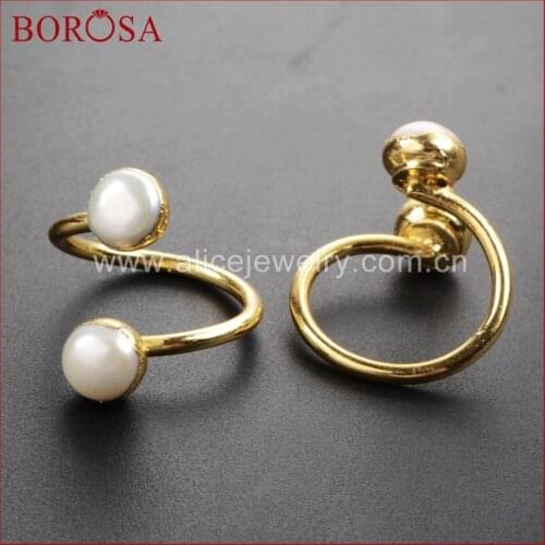 BOROSA Gold Color Double Freshwater Pearl Adjustable Wrap Ring for Party for Wedding G1097