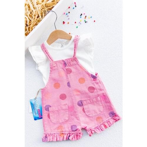 Polka Dot Printed Baby Girl Overalls Salopet Set