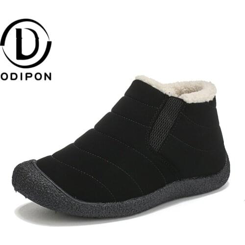 Odipon Unisex Winter Running Shoes Men Women Super Warm Plush Fur Leather Non-slip Snow Sneakers Comfortable Outdoor Sport Shoes