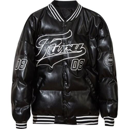 Harajuku Plus Velvet Leather Jacket 2021 Winter Single-breasted V-neck Letter Printing Loose Coat Fashion Loose Womens Jackets