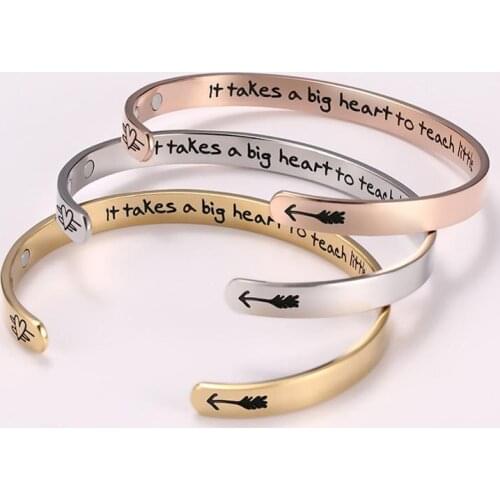 Trendy Lettering It Takes a Big Heart to Teach Little Minds Inspirational Word Bracelet Magnetic Stainless Steel Bracelet