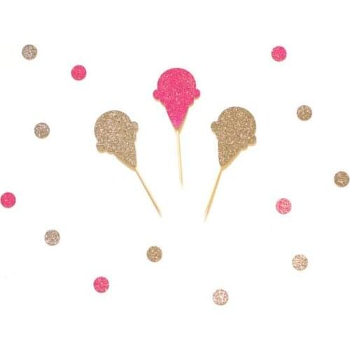 Ice Cream Cone Glitter Cupcake topper appetizer food pick party baby bridal shower birthday ocean wedding cake topper decor