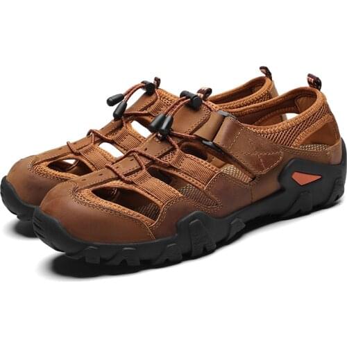 Breathable Cow Leather Mens Beach Sandals Outdoor Beach Slippers for Men Summer Water Shoes Male Sport Sneakers Walking Sandals