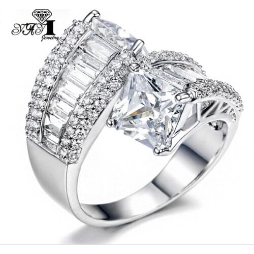 YaYI Jewelry Fashion Princess Claw Set Cut White Blue Cubic Zirconia Silver Color Engagement Wedding Party Lovers Rings