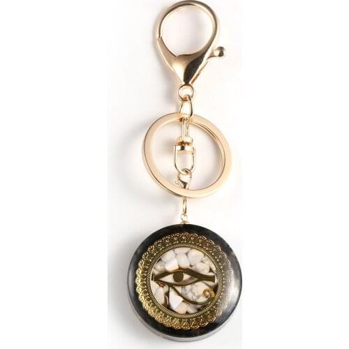 Natural White Turquoises Obsidian Chips Gravel Orgone Eyes Pendant Keyrings Orgonite Energy Keychain Healing Balance Jewelry