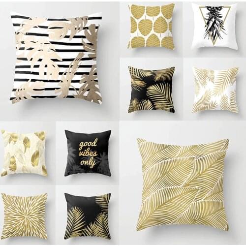 Nordic Style Pillowcase Golden Leaves Cushion Cover Peach Skin Pillow Cover For Home Chair Sofa Decorative Pillow Case 45*45Cm