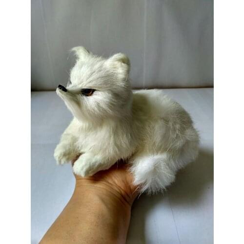 New simulation white fox toy resin&fur lying fox doll gift about 15x12cm 1536