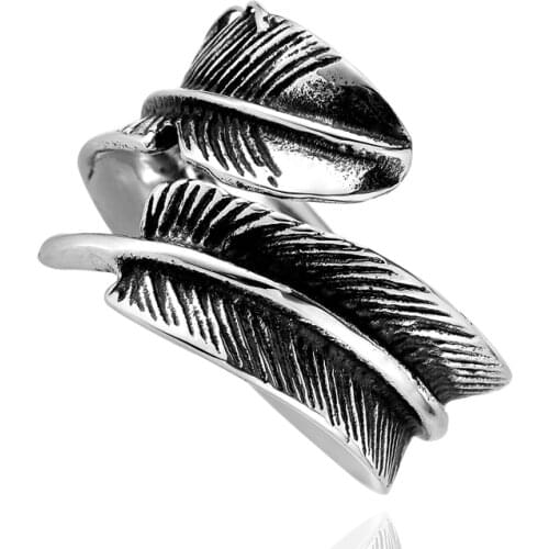 New style Adjustable Feather Ring women men Stainless Steel VIntage smart Jewelry