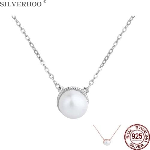 SILVERHOO 925 Sterling Silver Simple Shell Pearl Necklace Pendants Cute Rose Gold Color Necklaces For Women Silver Jewelry Gift