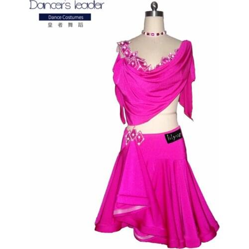 Latin Dance Dress Rose Pink Dress Competitive Rhinestone Dress Fringe Skirt Salsa Flapper Dress Latin Clothing Dress
