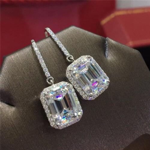 Huitan Simple and Elegant Womens Dangle Earrings Geometric Cubic Zirconia Pendant Silver Color High Quality Trendy Jewelry 2021